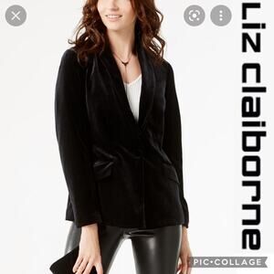 villager liz Claiborne velvet black blazer two button closing size 16